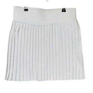Minnie Rose Silk Blend Knit Pleated White Mini Skirt Wide Band Size Medium